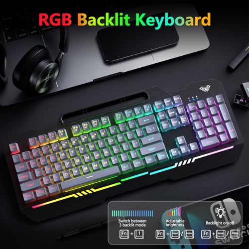 AULA KEYBOARD T102 104 KEYS GAMING KEYBOARD MOUSE COMBO GREY KEYCAPS+BLACK PANEL Like New