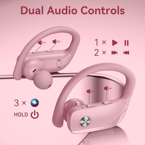 BMANI WIRELESS EARBUDS BLUETOOTH HEADPHONES 48HRS PLAY BACK SPORT - PINK - Like New