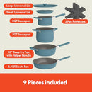 BELLA 9 PIECE CERAMIC NONSTICK COOKWARE SET EVERGOOD COATING - SURF - Like New