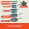 BELLA 9 PIECE CERAMIC NONSTICK COOKWARE SET EVERGOOD COATING - SURF - Like New