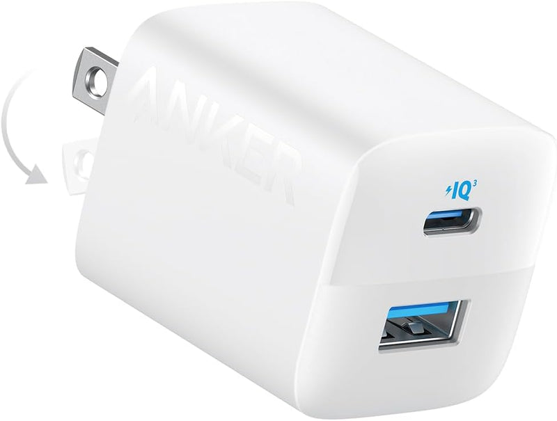 ANKER 323 USB C Charger 33W, 2 Port Compact Charger with Foldable Plug - White - Like New