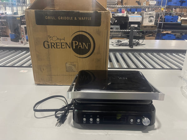 GREENPAN ELECTRIC INDOOR STAINLESS STEEL 6-IN-1 CONTACT GRILL GRIDDLE - BLACK - Like New
