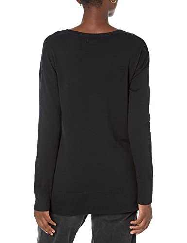 AMAZON ESSENTIALS WOMEN'S LIGHTWEIGHT LONG-SLEEVE V-NECK TUNIC SWEATER BLACK S - Brand New