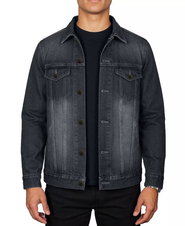 BLU ROCK MEN'S REGULAR-FIT CLASSIC DENIM JACKET - SIZE: MEN L - BLACK - Brand New