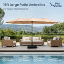 PHI VILLA 15FT LARGE PATIO UMBRELLAS WITH BASE INCLUDED OUTDOOR - BEIGE - Brand New