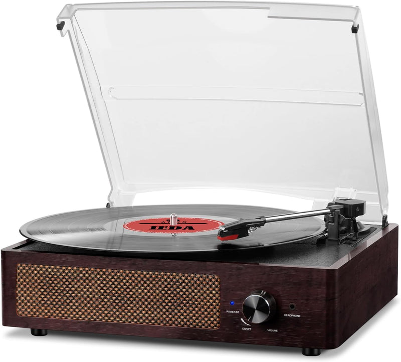 Cotsoco Bluetooth Wireless Multifunction Record Player Turntable M49A - Brown Like New