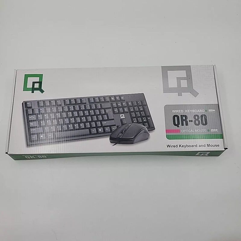 QR-80 WIRED KEYBOARD & OPTICAL MOUSE SET - BLACK Like New