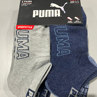 PUMA 6 PAIRS OF LOW CUT MEN'S SHOE SOCK SIZE 10-13 - GRAY/DARK BLUE/LIGHT BLUE - Brand New