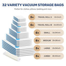 YSSOA 32 PACK VACUUM STORAGE BAGS SPACE SAVER BAGS WITH HAND PUMP - CLEAR/BLUE - Like New