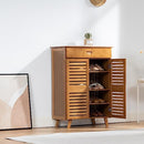 Suwoic 2 Doors Shoe Cabinet with 4 Tier Shoe Storage Cabinet Cross - Dark Brown - Brand New