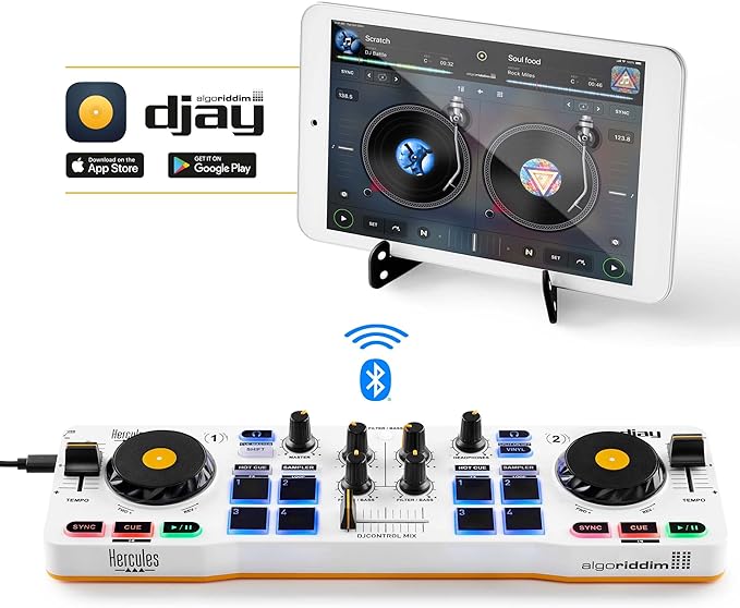 Hercules DJControl Mix – Bluetooth Wireless DJ Controller – dJay app – 2 Decks - Like New