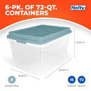 Hefty HI-RISE Stackable Storage Bins - 72qt 6 Pack - Multi Color - Brand New