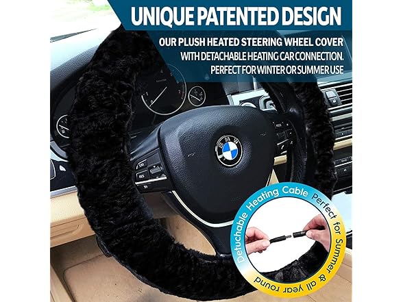 ZONE TECH WC0035 SHEEPSKIN HEATED STEERING WHEEL COVER WINTER COVER - BLACK - Like New