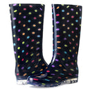 landchief Women's Knee High Rain Boots PVC Waterproof Size: 8 - Black/Polka Dots - Like New