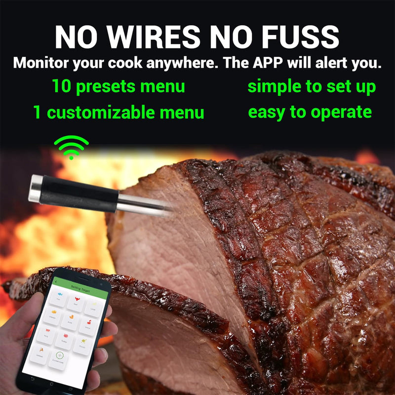 BYXAS SMART BLUETOOTH WIRELESS MEAT THERMOMETER DIGITAL 600FT - BLACK/SILVER - Like New