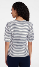 TIME AND TRU WOMEN'S CREWNECK TEE PUFF SLEEVES - : 3XL - MOTHER OF PEARL STRIPE - Brand New