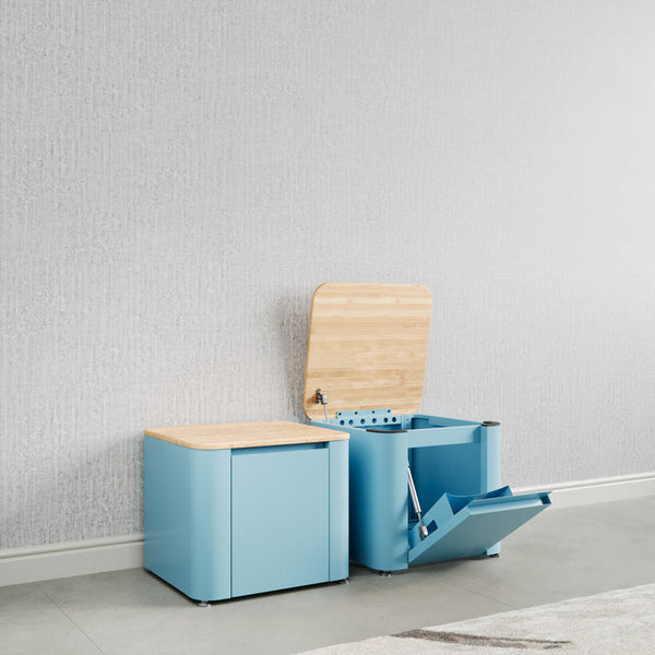 EVEREST GAUGE METAL FREESTANDING CABINET COMPACT STORAGE BENCH - MODERN BLUE - Like New