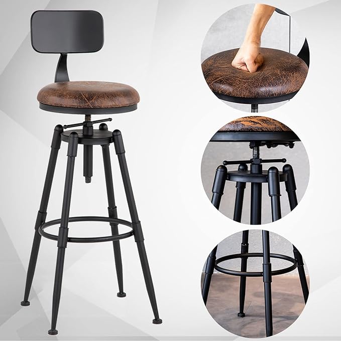 MSMV 27-35" Vintage Industrial Bar Stool Farmhouse Set 2 - Cast Steel Stool - Like New