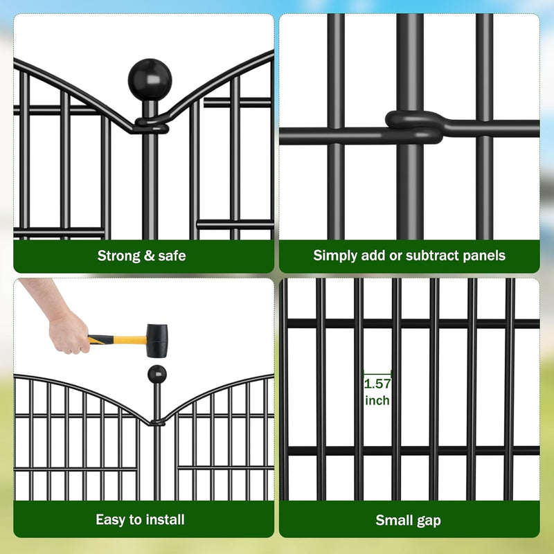 BILIBOMPA 10 PANELS DECORATIVE GARDEN FENCE - 32 IN (H) X 26 FT (L) - BLACK - Like New