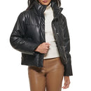 LEVI'S WOMEN'S VEGAN LEATHER QUILTED SHORT PUFFER JACKET - WOMEN M - BLACK - Brand New