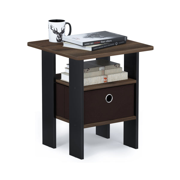 FURINNO ANDREY END TABLE SIDE NIGHT STAND BEDSIDE WITH BIN DRAWER - WALNUT/BROWN - Like New