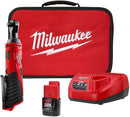 MILWAUKEE M12 CORDLESS 3/8 IN. RATCHET KIT 2457-21 - RED BLK - Like New
