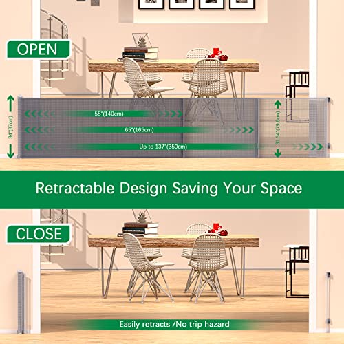 LIFMAGE RETRACTABLE BABY GATES 137 INCH EXTRA WIDE BABY GATE FOR STAIRS - GRAY - Like New
