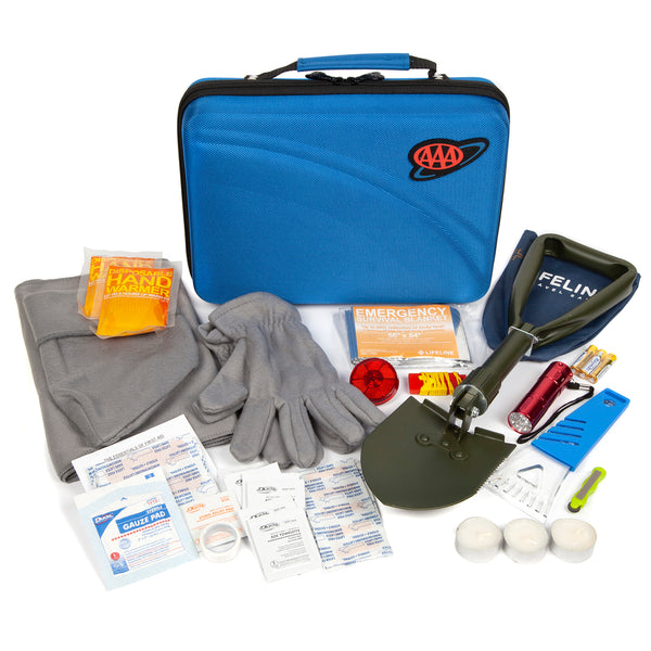 Lifeline AAA Roadside Emergency Car Kit with Over 60 Car Emergency Winter Travel Safety Supplies Blue 4390AAA