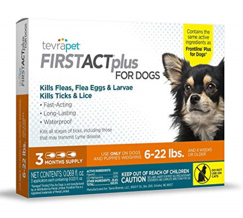 TEVRAPET FIRSTACT PLUS FLEA TREATMENT FOR DOGS, SMALL DOGS 3 DOSES NEW New