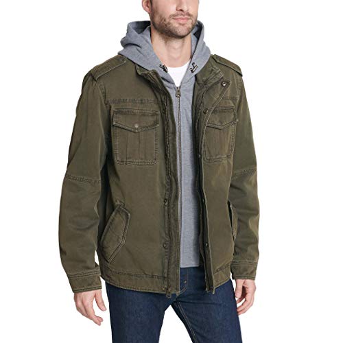 LEVI'S MEN'S WASHED COTTON HOODED MILITARY JACKET SIZE: MEN S - OLIVE - Brand New