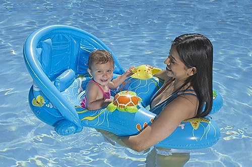 POOLMASTER MOMMY AND ME SWIMMING POOL BABY FLOAT WITH SUN SHADE, 1 CHILD - BLUE - Brand New