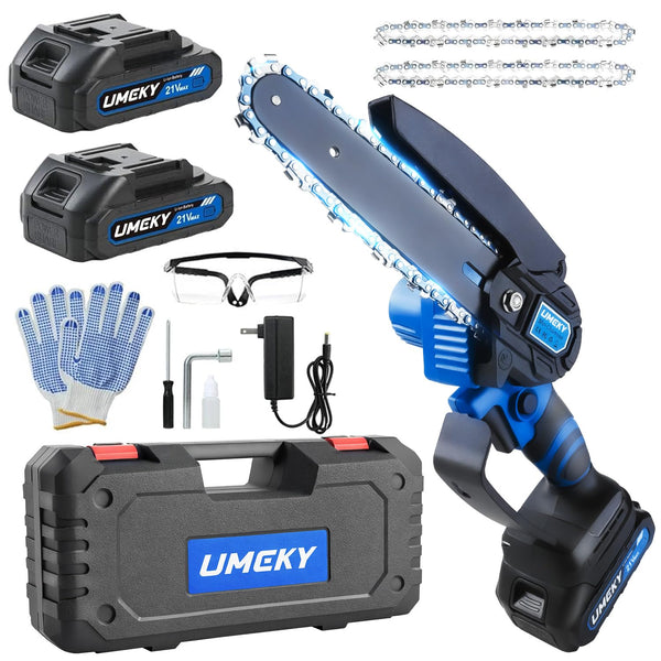 UMEKY MINI CHAINSAW CORDLESS, 6 INCH BATTERY POWERED HANDHELD CH0601-B - BLUE - Like New