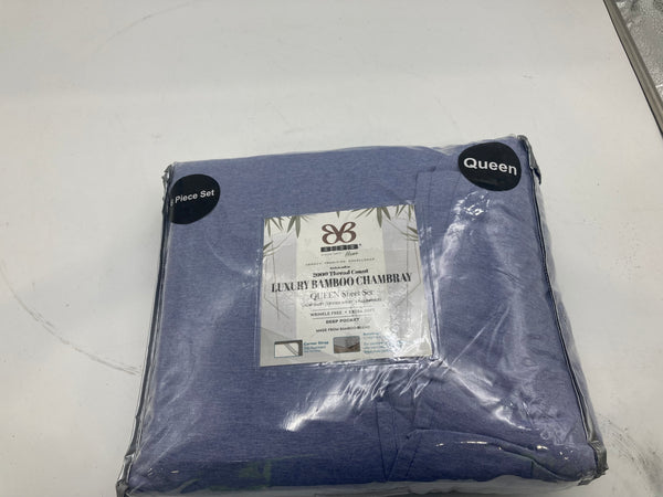 BAMBOO SHEET QUEEN 2000 SERIES 1 FLAT SHEET 1 FITTED SHEET 4 PILLOWCASES BLUE - Like New