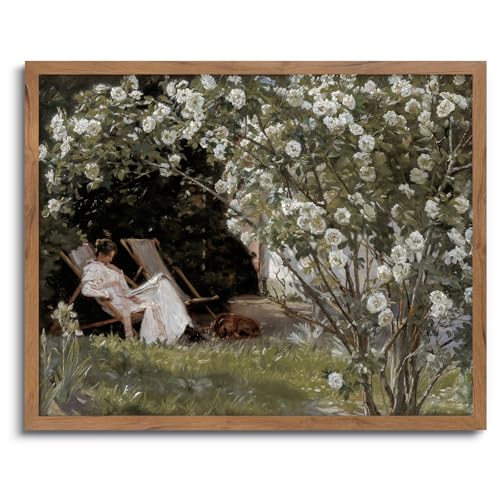 JOWOROLO Vintage Flower Wall Art - Women Reading Book Painting Picture - Brand New