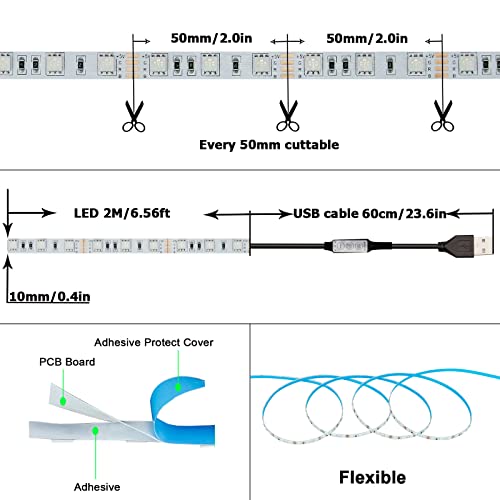 KXZM 5V USB RGB LED STRIP LIGHT USB POWERED 13.2FT/4M (2PCS X 6.6FT) 240LEDS Like New