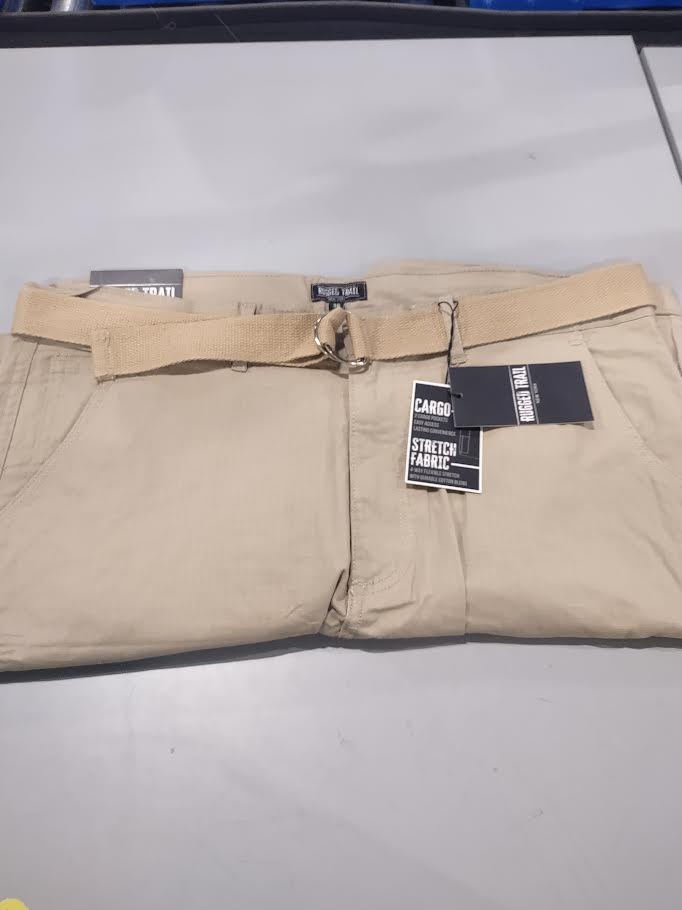 RUGGED TRAIL STRETCH FABRIC, CARGO SHORTS - SIZE: MEN 36 - LIGHT KHAKI - Brand New
