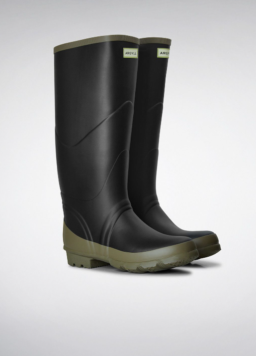 HUNTER ARGYLL BULLSEYE FULL KNEE WELLINGTON BOOTS - SIZE: MEN 9 WOMEN 10 - BLACK - Like New