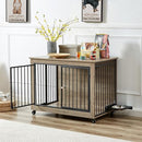 GOWE Furniture Style Dog Crate Side Table with Rotatable Feeding Bowl, Grey - Like New