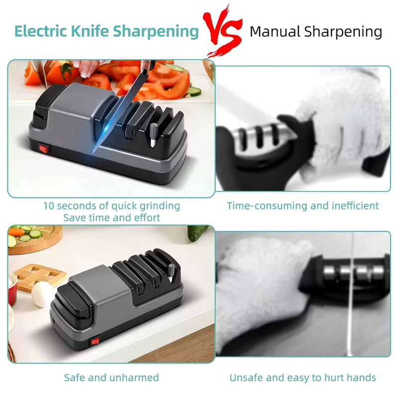 HTOVILA KNIFE SHARPENER: 4 IN 1 ELECTRIC TOOL, DIAMOND ABRASIVES, RZ-D004 - GRAY Like New