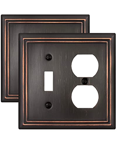 ZILLSEA 1 TOGGLE/1 DUPLEX SWITCH PLATES, 2 PACK, 2-GANG, A033P22 - BRONZE - Brand New