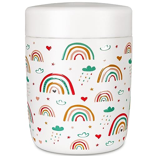 CHARCY 9OZ STAINLESS STEEL VACUUM INSULATED KIDS FOOD JAR - WHITE RAINBOW - Like New