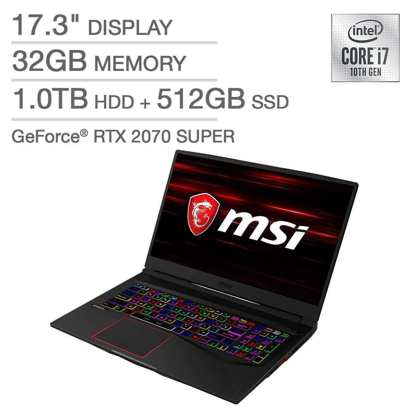 MSI Super GE75 RAIDER 17.3 FHD i7-10750H 32 512GB SSD 1TB HDD RTX 2070 Like New