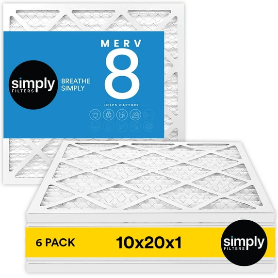 SIMPLY FILTERS 10X20X1 MERV 8, MPR 600 AC FURNACE HVAC AIR FILTER 6 PACK - WHITE - Like New