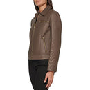 COLE HAAN WOMEN DIAMOND QUILTED SLEEVE SHIRT COLLAR LEATHER COAT XL - STONE - Brand New