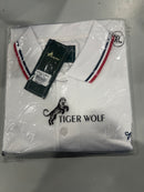 TIGER WOLF 3 BUTTON POLO SHIRT - SIZE: MEN XL - WHITE/RED/BLACK - Brand New