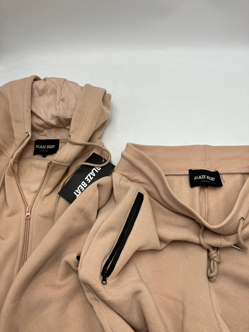 BLAZE BEAT TWO PIECE TRACK OUTFIT, HOODIE & SWEATPANTS, LARGE, CAMMEL, HR24005 - Brand New