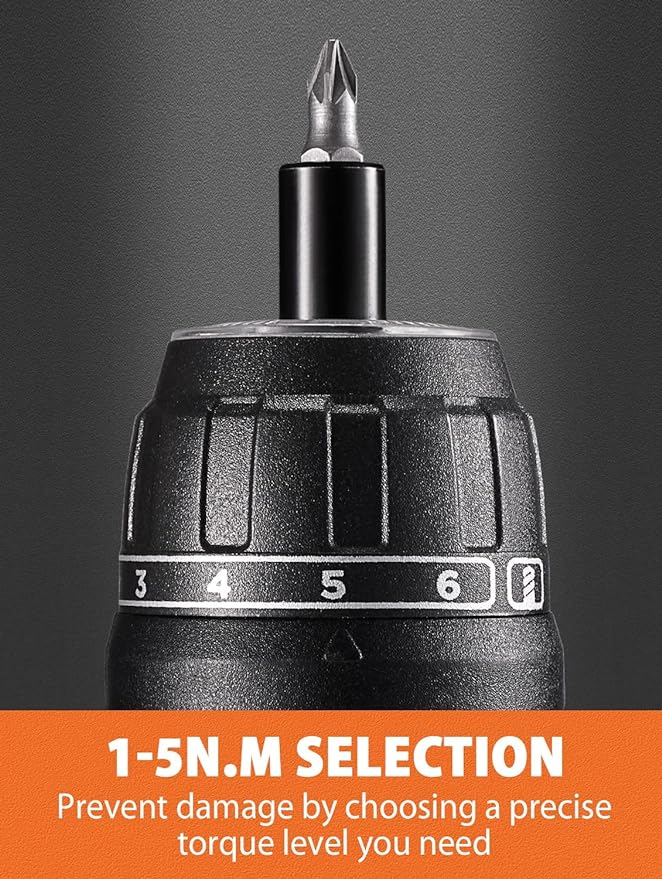 ALEAPOW 4V Electric Screwdriver Cordless, 6+1 Torque Setting 5N.m - BLACK/ORANGE Like New