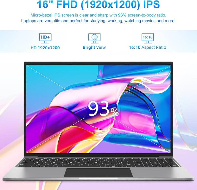 Jumper Laptops 16" 1920x1200 Quad Core CPU N100 16GB DDR5 512GB SSD S5MAX - Gray - Like New