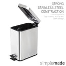 SIMPLEMADE Rectangle Step Trash Can - 5 Liter / 1.3 Gallon - Small with Lid - Like New