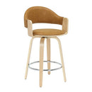 Armen Daxton 36" H Swivel Counter Camel Round Wood Stool Faux Leather - White - Like New